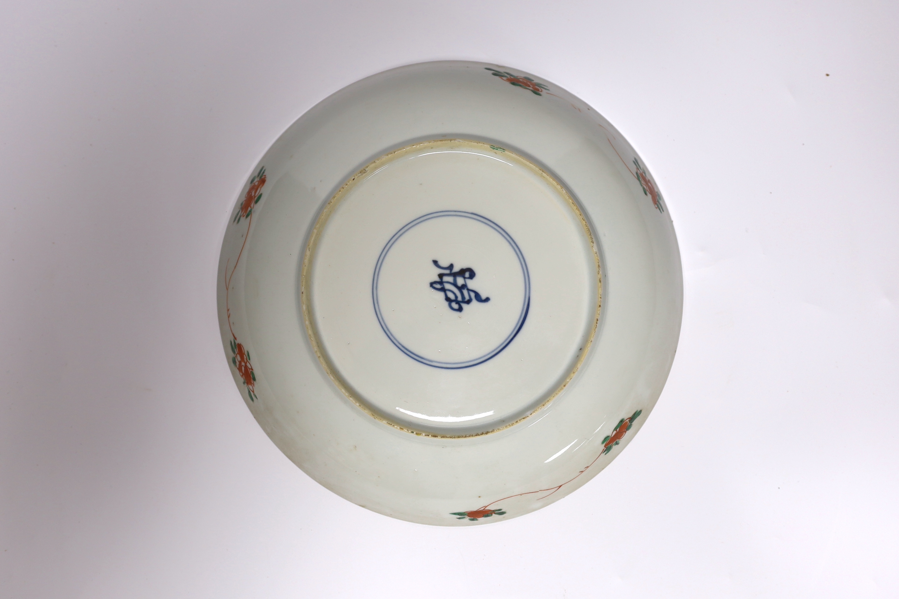 A Chinese famille verte ‘lotus flower’ dish, Kangxi period, 23cm diameter
